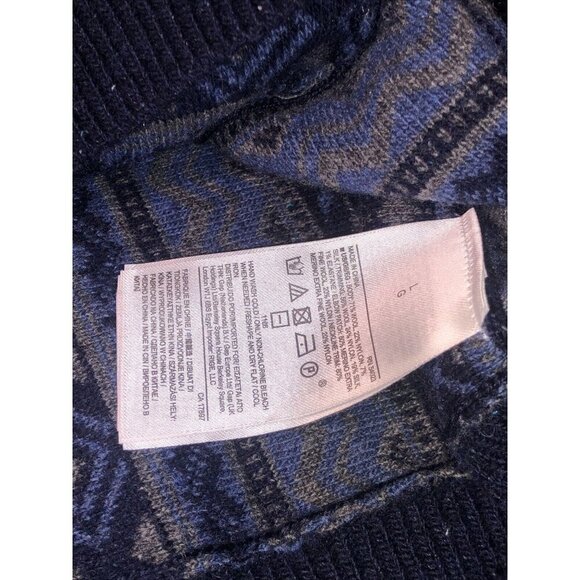 Banana Republic  Wool  Blend Sweater  Blue Fair Isle Nordic Men's L  Elbow Patch - Picture 5 of 10